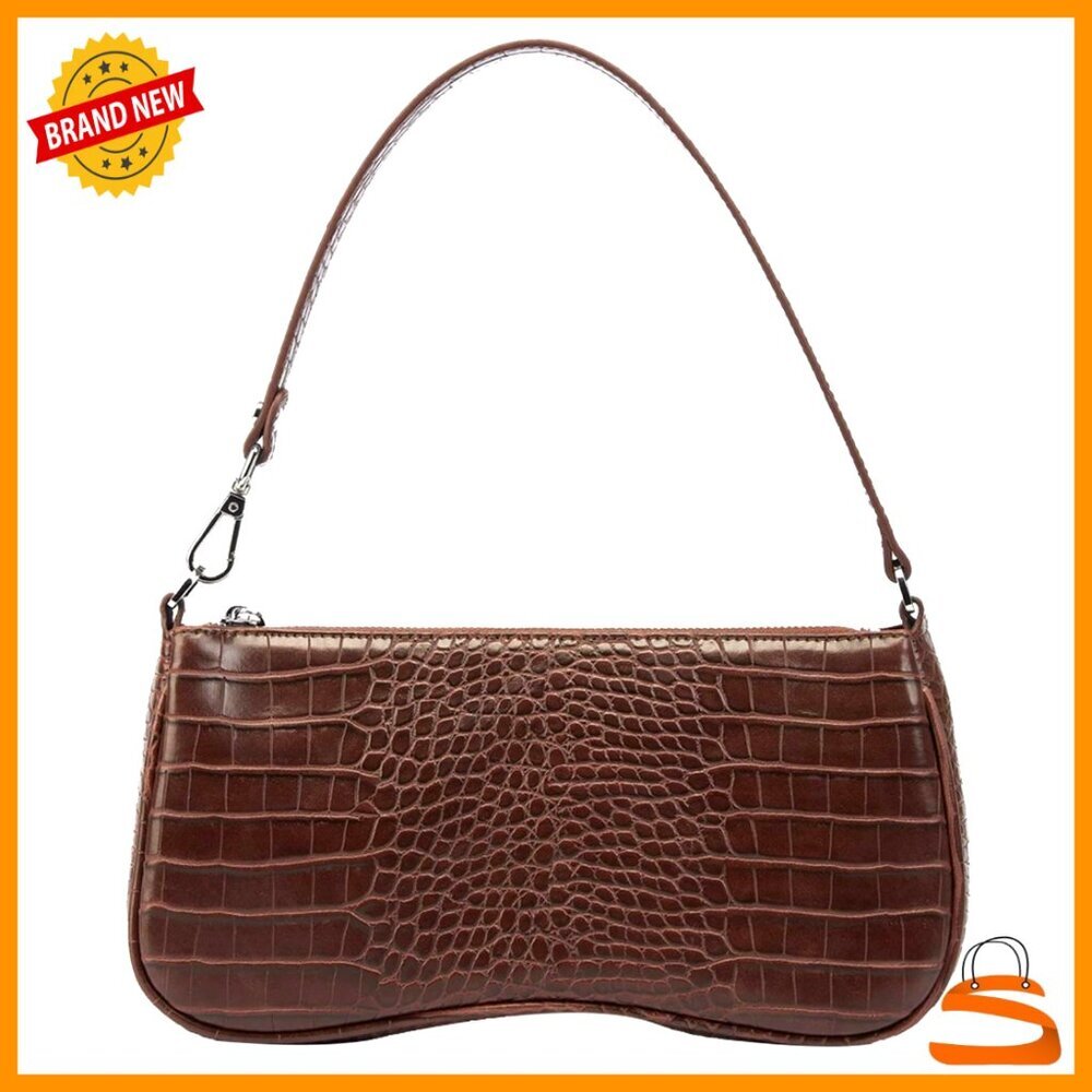 Vegan Leather Shoulder Bag with Detachable Strap, Baguette Style